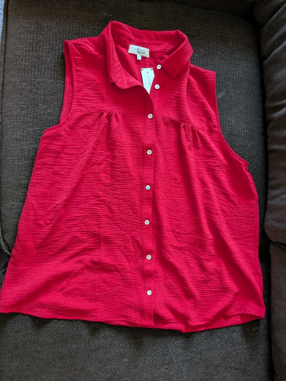 Sleeveless Button-Front Shell in Red